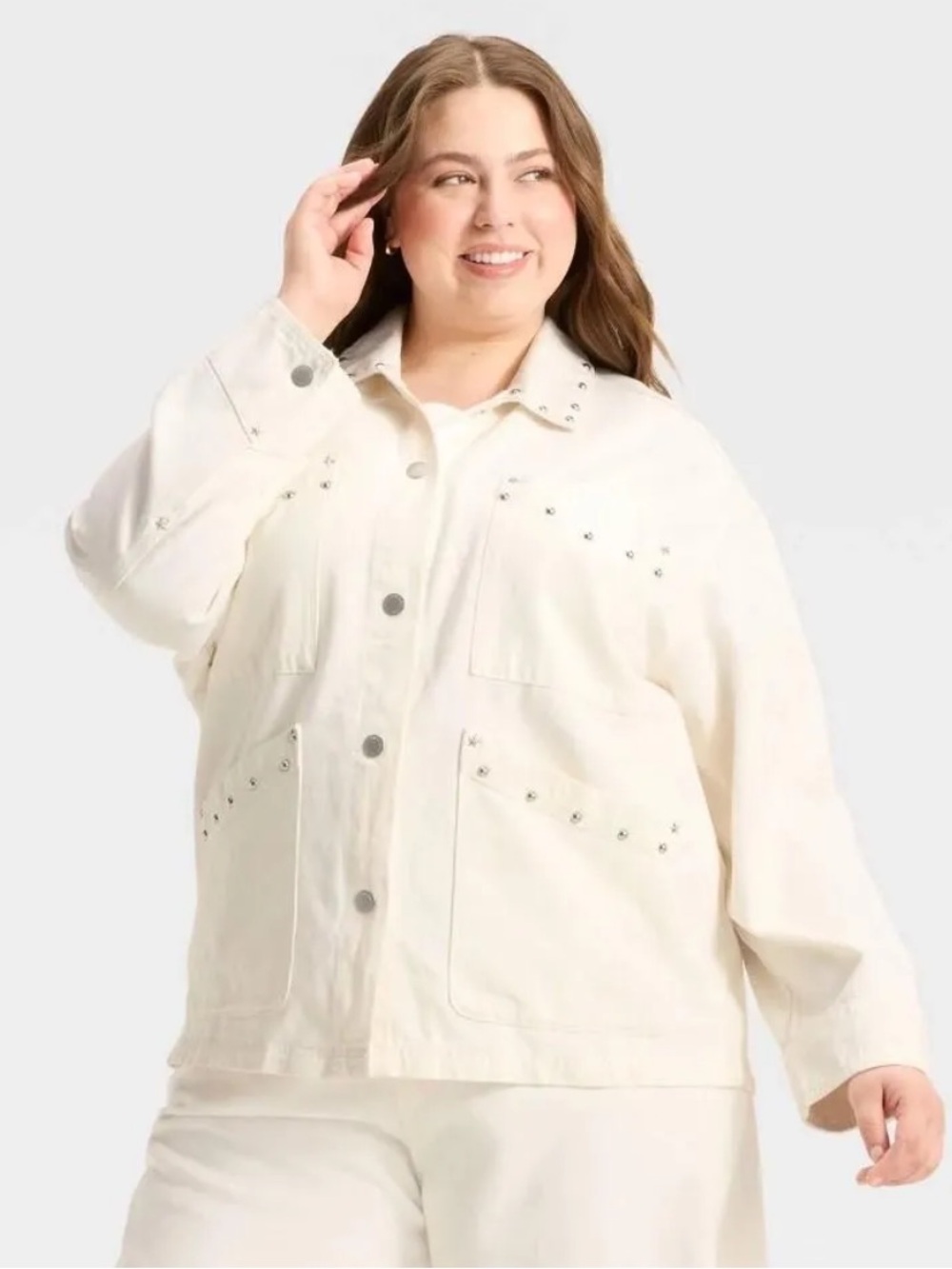 Universal Thread Chore Studded White Denim Jacket
